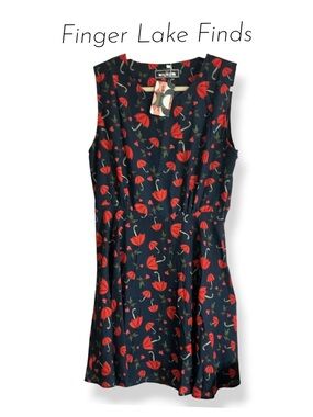 Paper Plane London Sleeveless Navy Dress with Red Umbrella Print